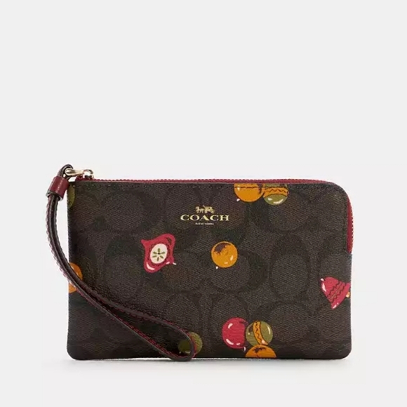 New Coach Corner Zip Wristlet in Christmas Ornament Print - Picture 1 of 3